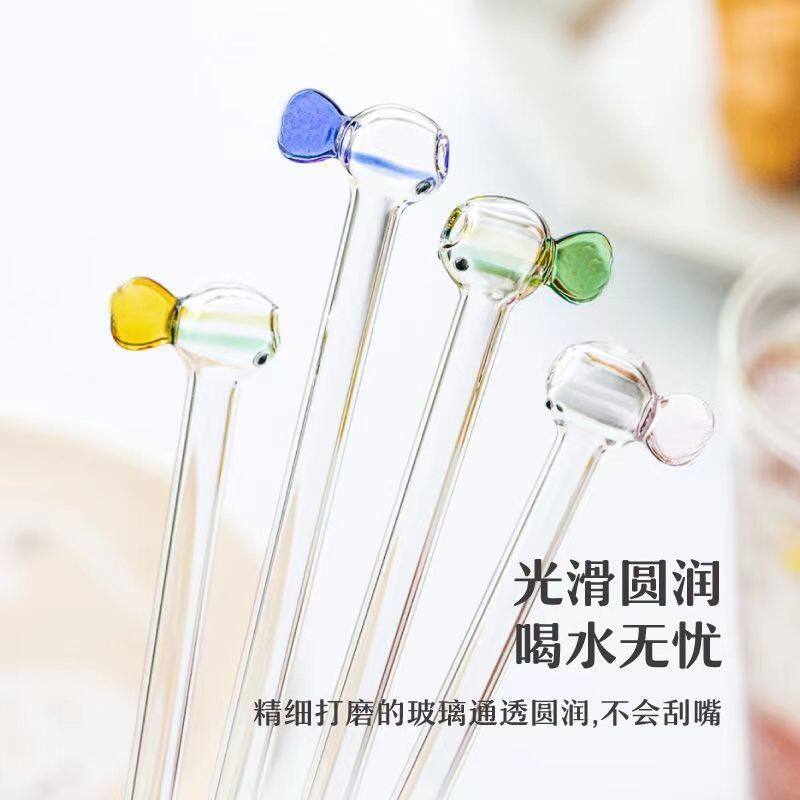 吸管玻璃可爱小鱼一体吸管短款卡通搅拌棒高硼硅食品级粗管