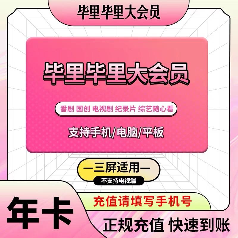 bilibili哔哩哔哩大会员B站周/月/季/年卡B站电视大会员年卡直充