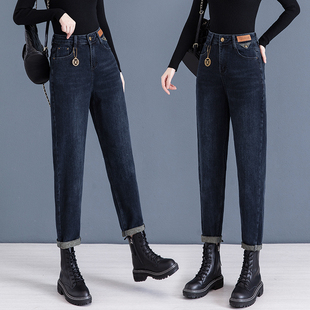 子萝卜裤 直筒宽松老爹裤 小个子 女士2025年春秋新款 黑色哈伦牛仔裤