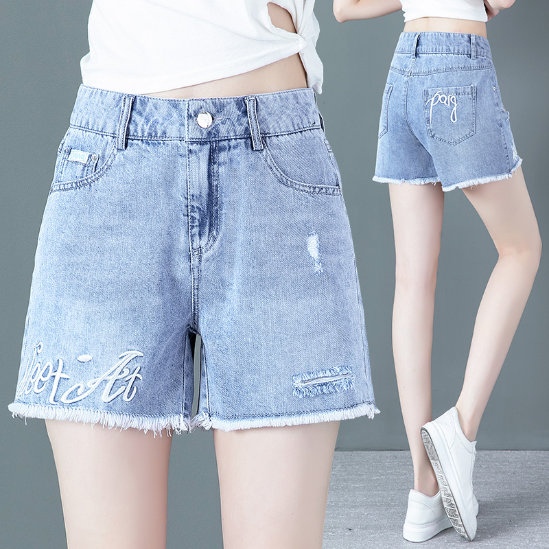 浅色牛仔短裤女夏薄款2025新款外穿高腰宽松显瘦百搭a字阔腿热裤