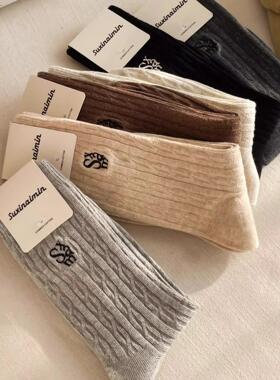 袜子女日系秋冬美拉德刺绣字母女袜潮流双针精梳棉女士长筒堆堆袜