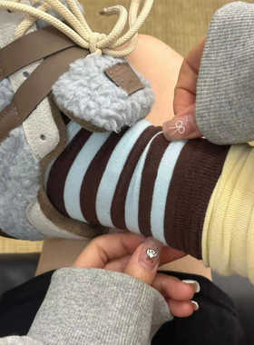 早秋小众设计彩色条纹双层袜口ins日系叠穿撞色糖果色长筒堆堆袜