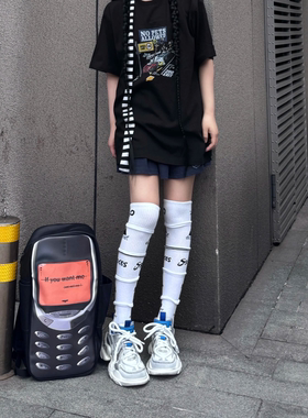 经典复古Dou足球运动风辣妹小腿袜长筒袜子女时尚百搭白色