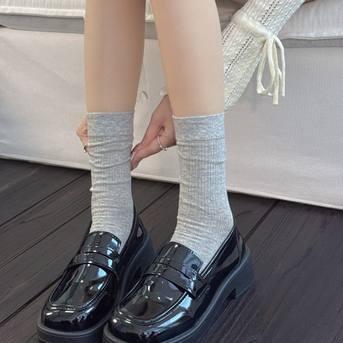 芭蕾风灰色袜子女中筒袜夏季薄款纯色无骨网眼棉袜长袜夏天堆堆袜