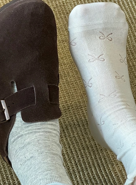 夏季薄款中筒袜子棉透气蝴蝶结夏天网眼透气花边袜ins风镂空少女