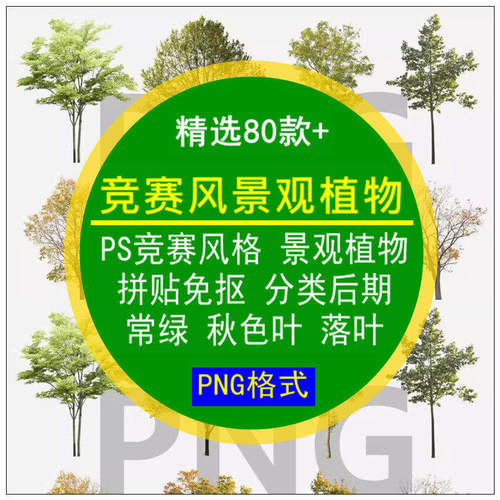 PS竞赛风格景观植物高清拼贴免抠分类后期素材常绿落叶PNG作品集