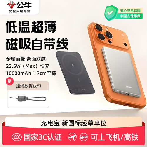 10000mAh充电宝磁吸自带线二合一