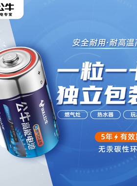 公牛1号碱性碳性电池煤气灶热水器锌锰干电池大一号燃气灶天然气液化气灶专用手电筒玩具通用D R20P 1.5V家用