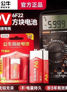 公牛正品9v电池 方形方块6LR61碱性6f22型九伏电池 非充电万用表体温枪红外线遥控器无线话筒烟