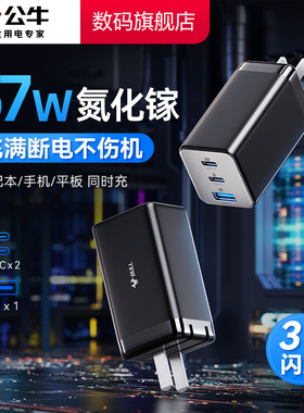 公牛67W氮化镓充电器多口65W充电器插头TypeC快充适用于iPadPro平板苹果iPhone华为mate60安卓手机1345