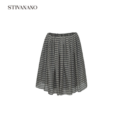 Stivanano 复古黑白格纹蓬蓬半裙