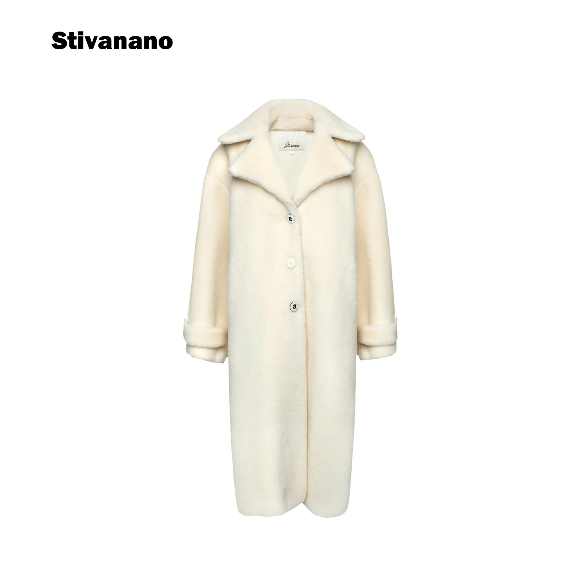 Stivanano白色羊羔毛廓形大衣