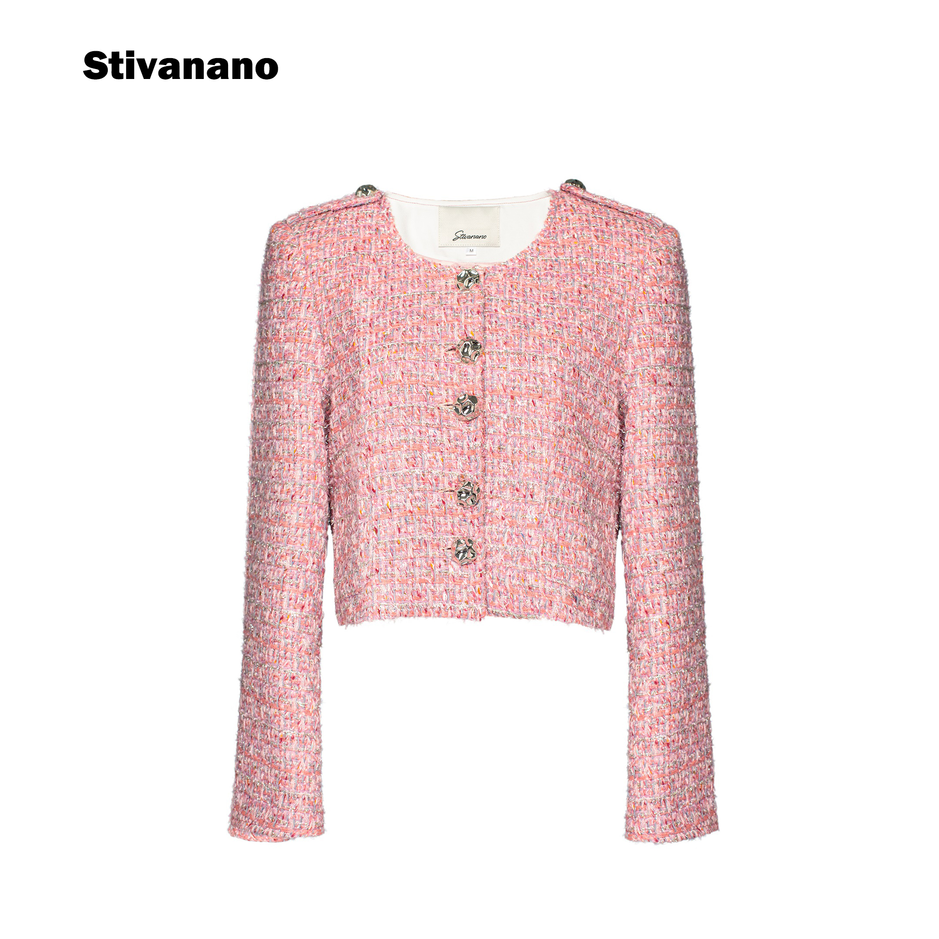 Stivanano银丝粉直角肩小香风外套