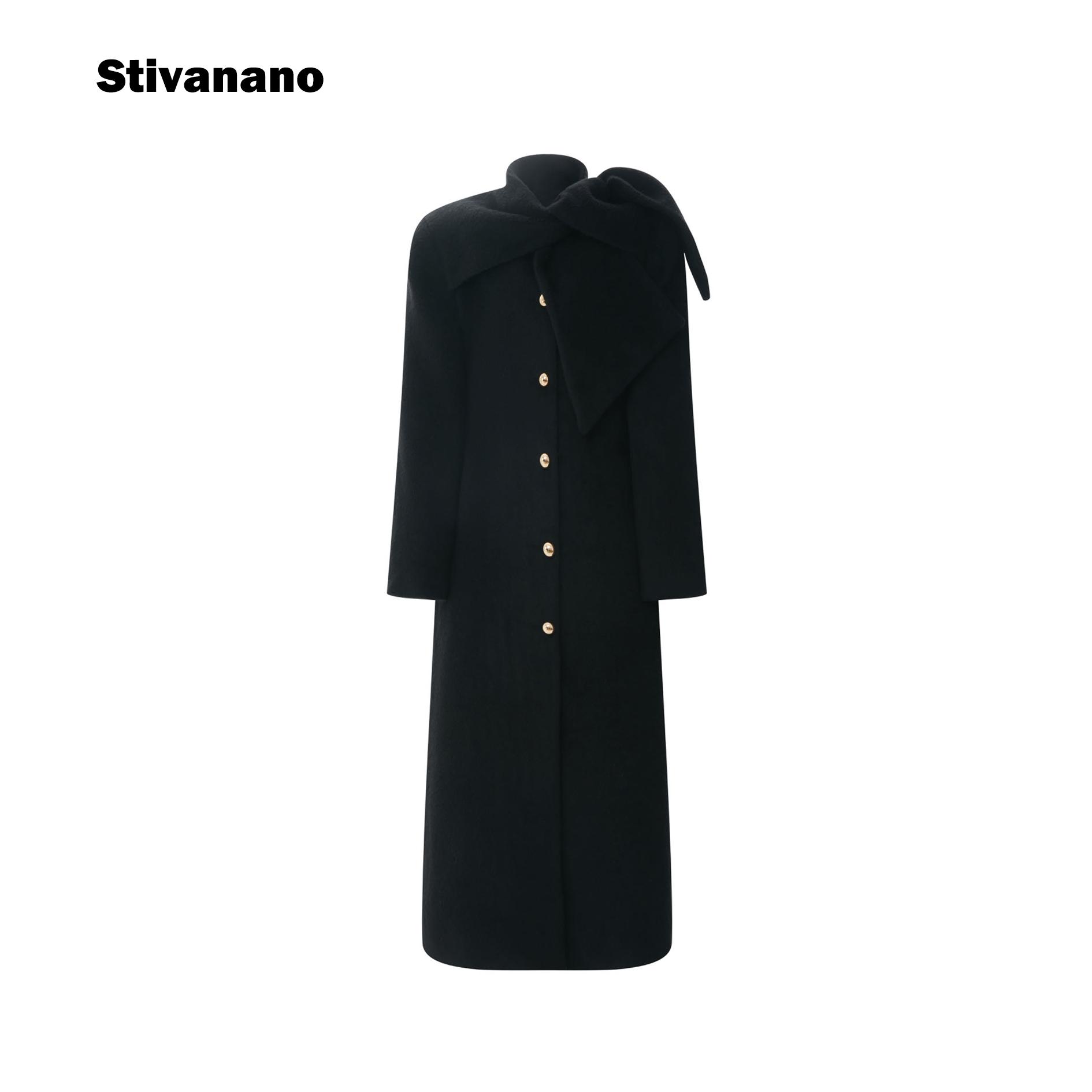 Stivanano金属扣领巾直筒大衣