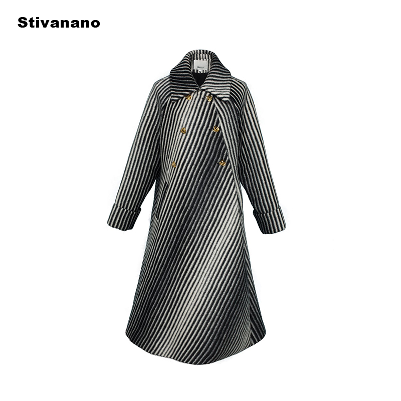 条纹骆马绒绒大衣Stivanano