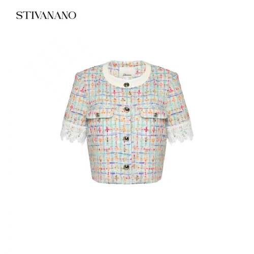 Stivanano蕾丝拼接短袖小香风外套
