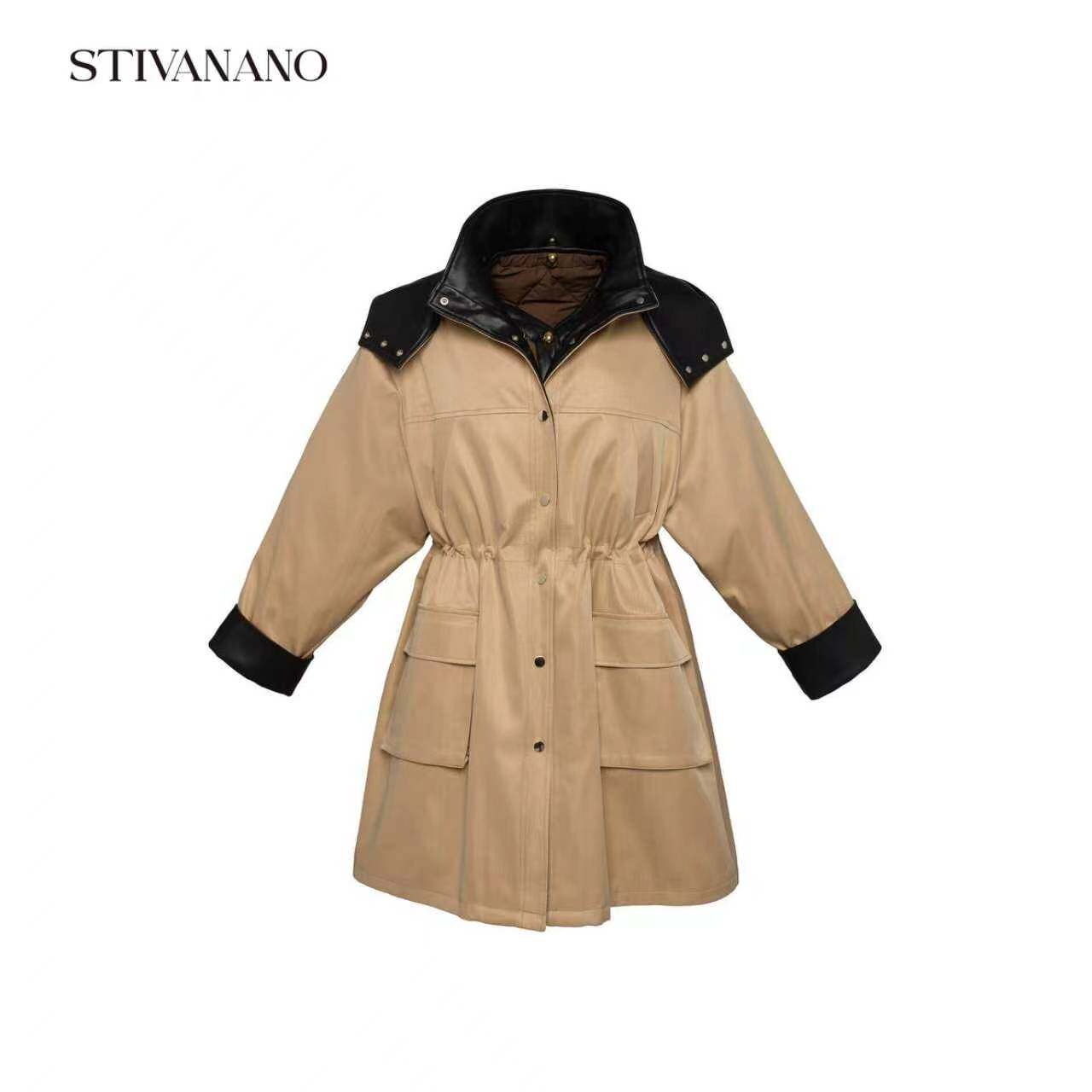 Stivanano拉链立领连帽羽绒风衣夹克