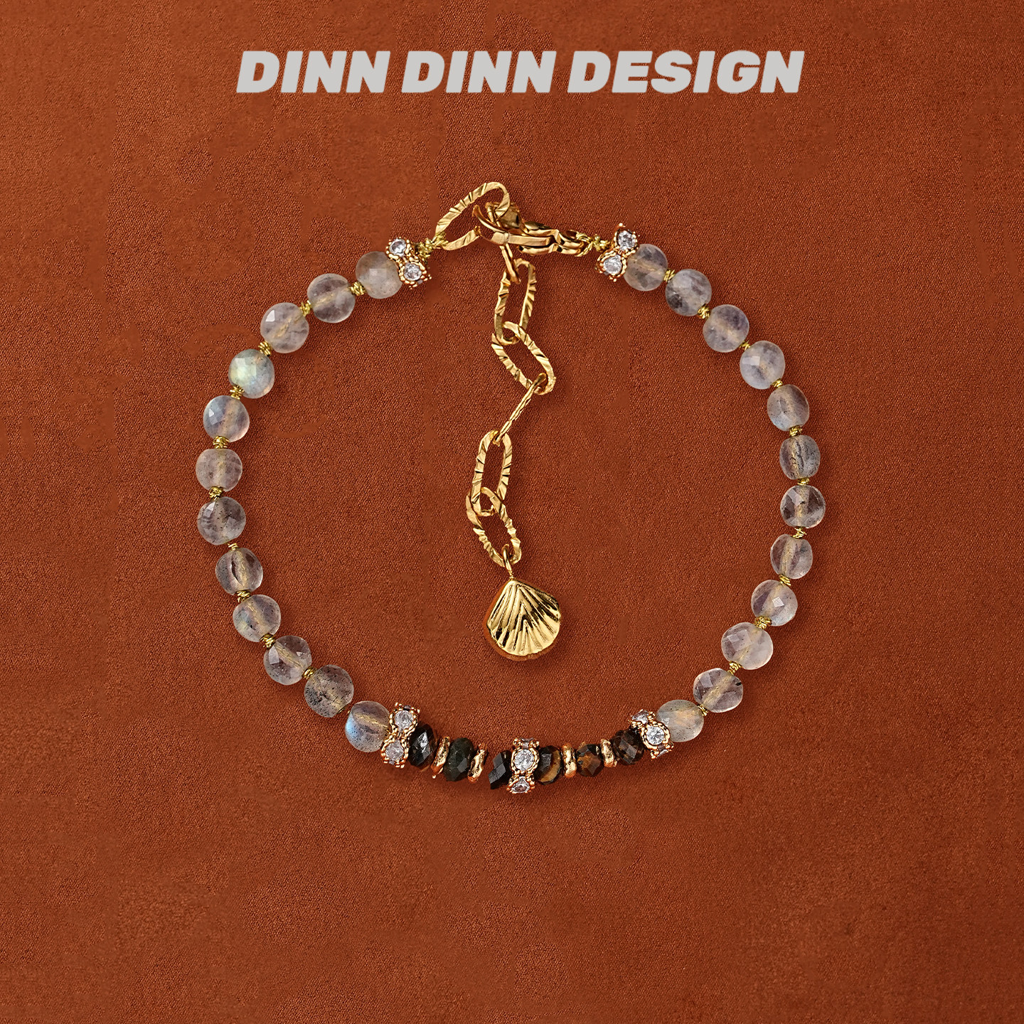DINN DINN DESIGN度假系列虎眼石拼接闪光石串珠手链精致饰品设计