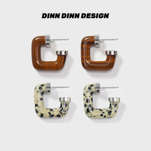 DINN DESIGN原生系列极简方形耳环女圈圈美拉德耳饰高级感