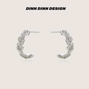 DINN DESIGN繁花系列玫瑰花圈圈耳环甜美小众设计质感复古