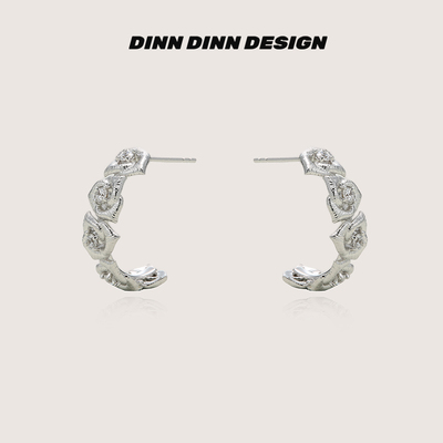 DINN DINN DESIGN繁花系列玫瑰花圈圈耳环甜美小众设计质感复古