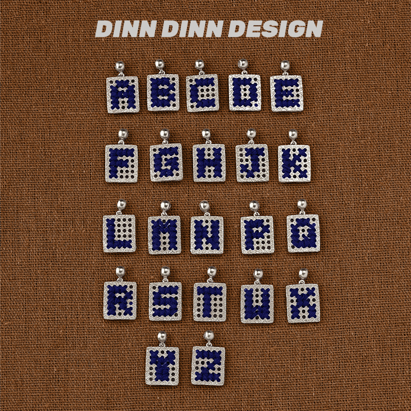 DINN DINN DESIGN银色蓝色字母项链新款复古度假风小众设计百搭