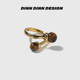 DINN DESIGN简约虎眼石守财运幸运开口戒指小众设计旺财轻奢