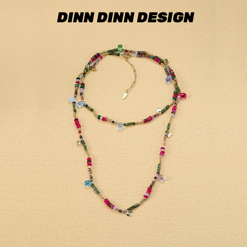 DINN DINN DESIGN度假系列彩色珠珠拼接长款项链时尚小众轻奢百搭