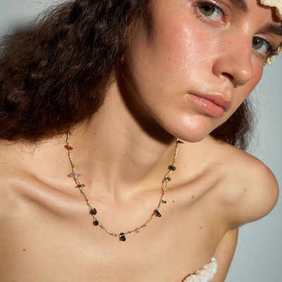 DINN DINN DESIGN度假系列虎眼石绿色串珠拼接项链度假风简约小众