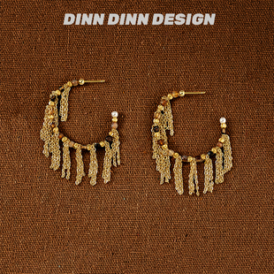 DINN 轻奢精致百搭 DESIGN度假系列流苏圈圈耳环高级感时尚