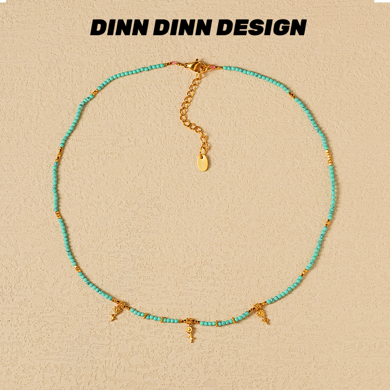 DINN DINN DESIGN繁花系列小花朵吊坠蓝松石串珠项链高级气质小众