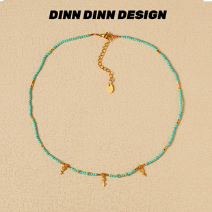 DINN DESIGN繁花系列小花朵吊坠蓝松石串珠项链高级气质小众