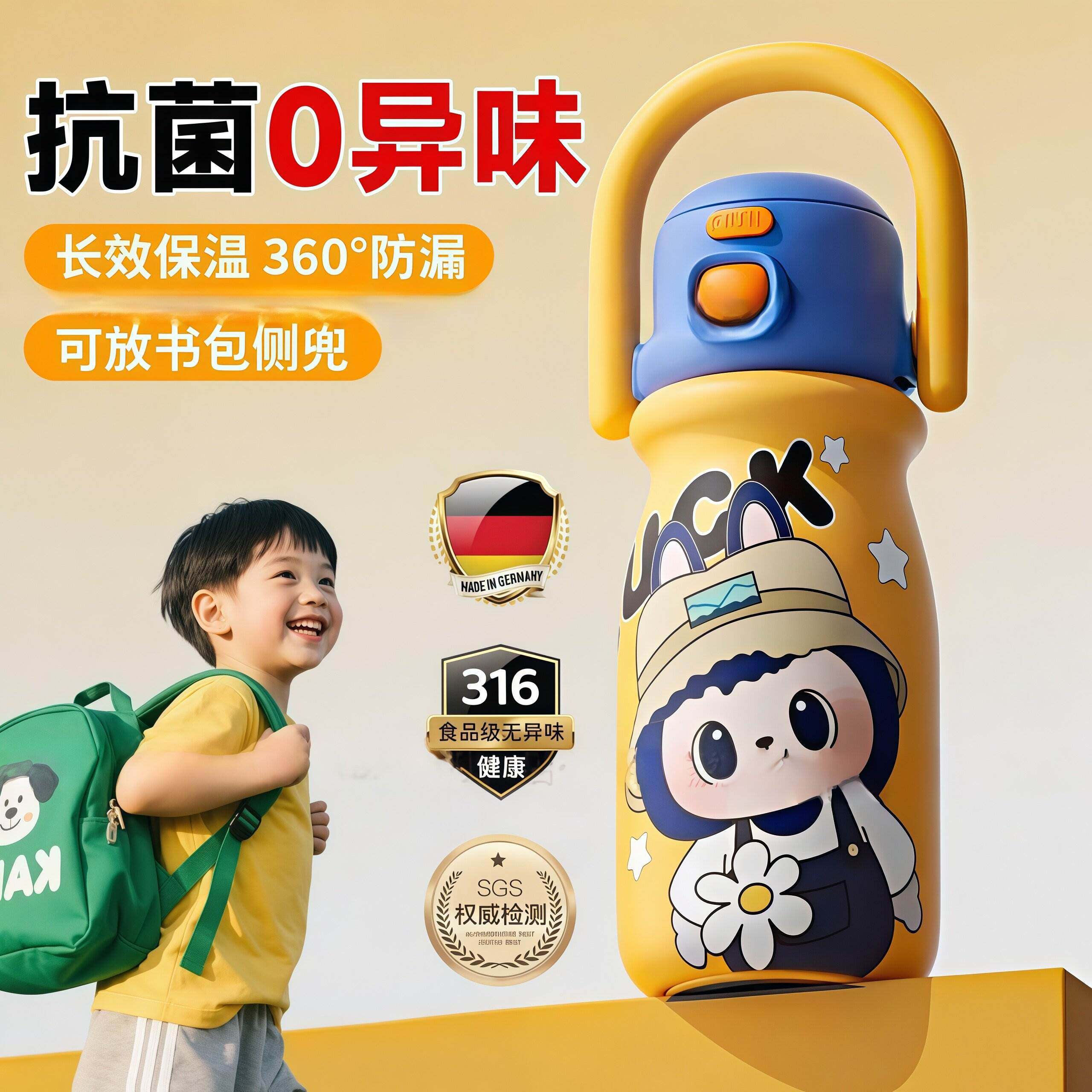 德国儿童保温杯学生上学专用男女孩2025新款高颜值不锈钢吸管水杯