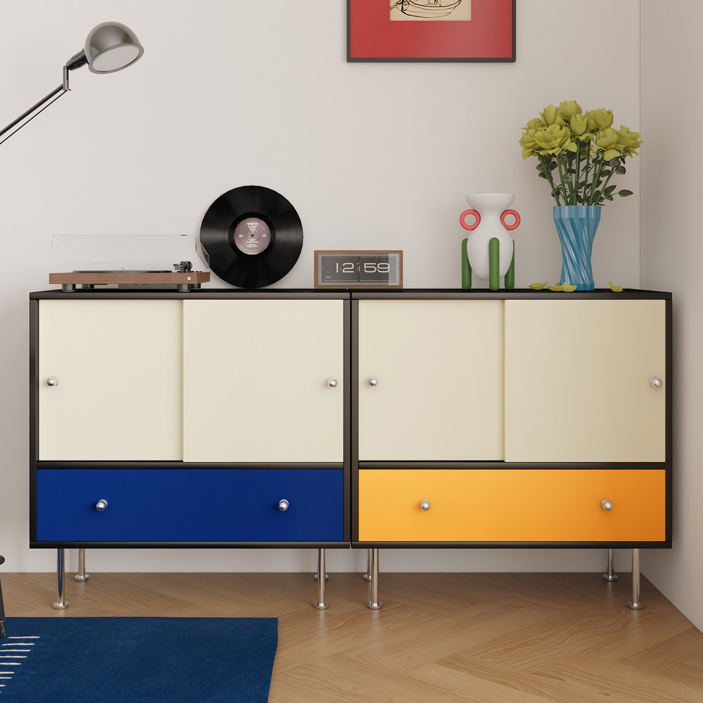 包豪斯餐边柜复古拼色小边柜客厅电视机边柜小户型餐柜酒柜