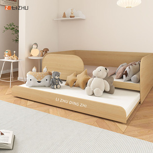 小户型卧室儿童床抽拉式双层子母床拖床带护栏储物床围栏床定制