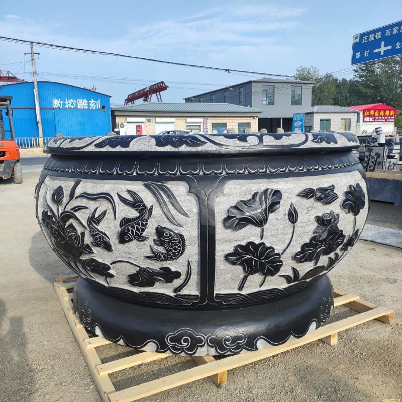 石雕鱼缸花盆荷花缸天然青石仿古水缸养鱼池户外庭院圆缸流水摆件