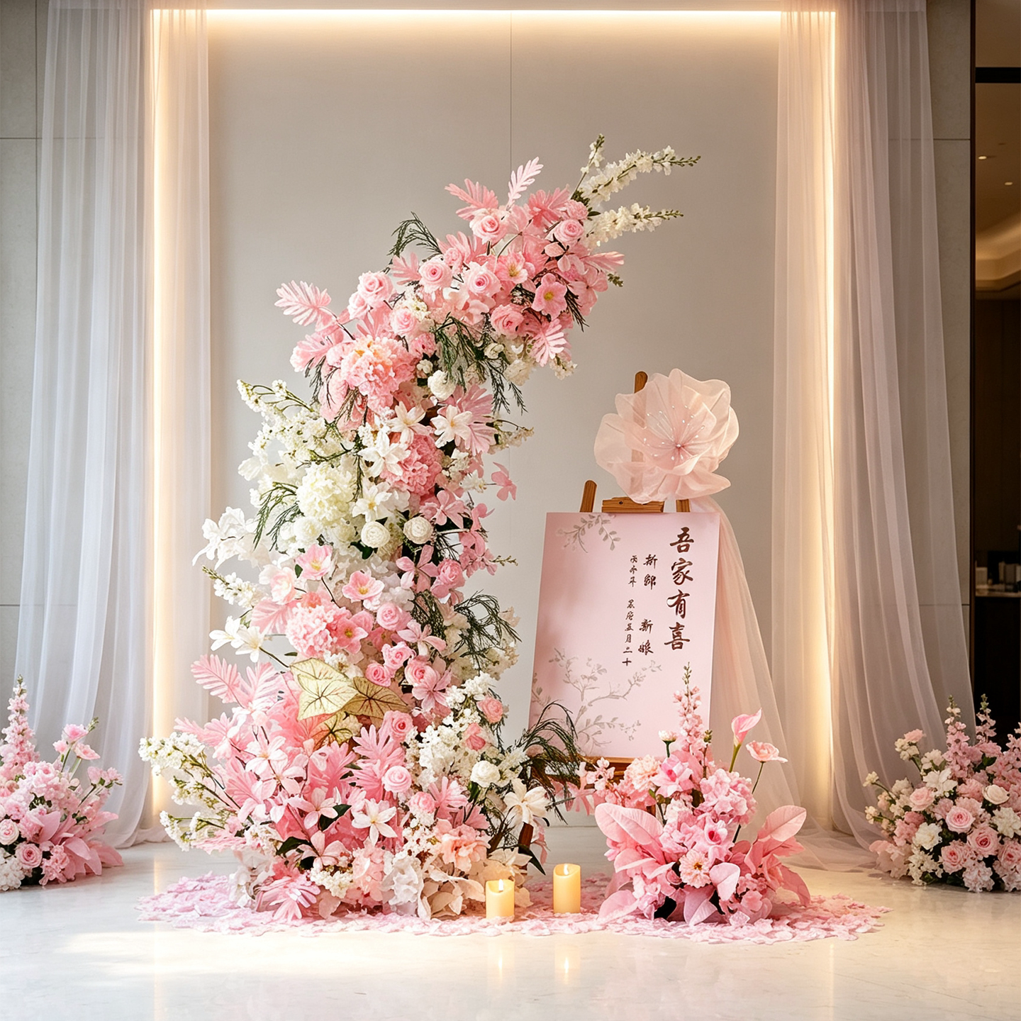 仿真花婚礼布置酒店迎宾kt板装饰花氛围感结婚拱门周岁宴背景布置