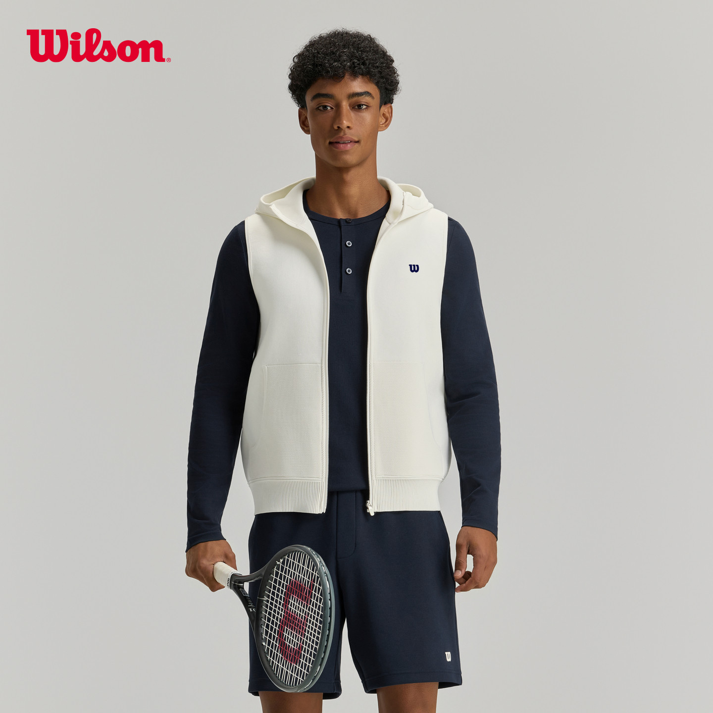 Wilson威尔胜26秋季新款男士 Technical Hooded连帽网球针织马甲