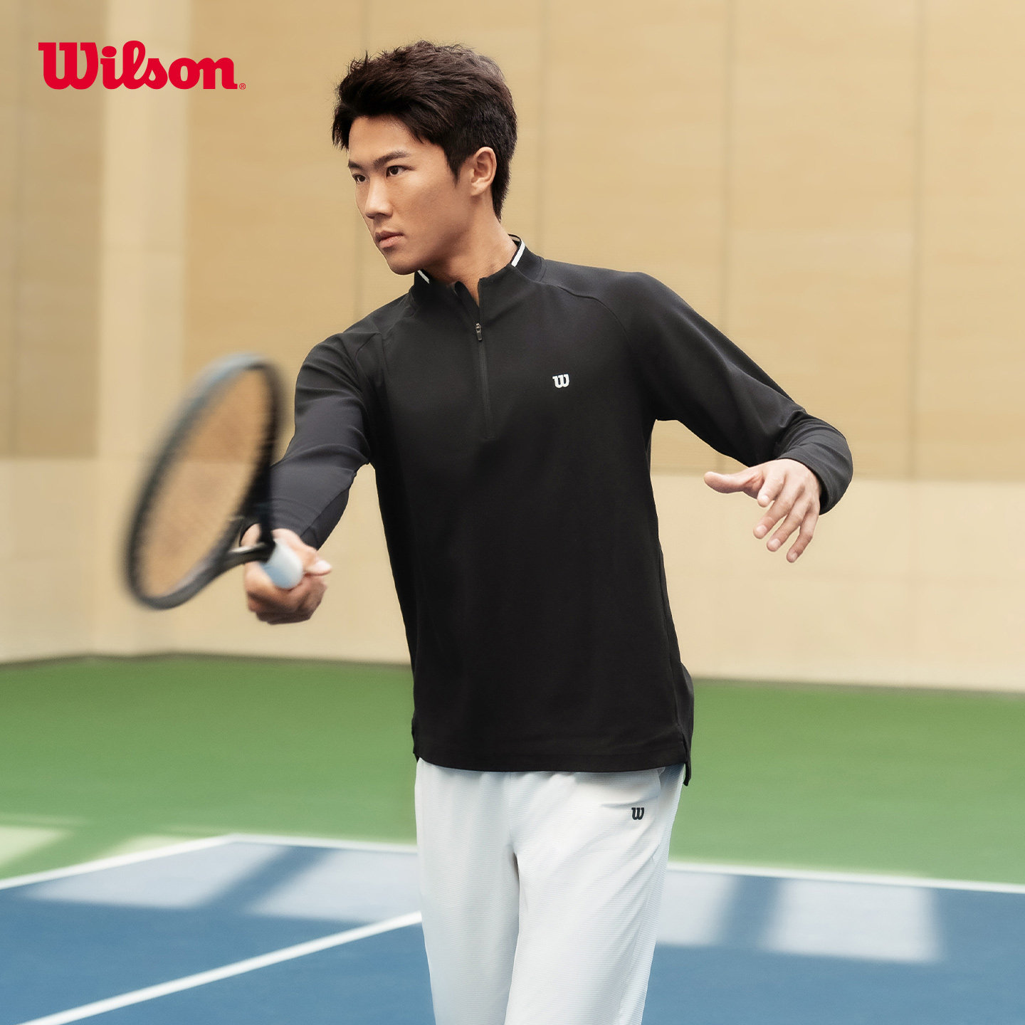 Wilson威尔胜官方春季男士ALLEY半拉链小高领磨毛网球针织长袖T恤