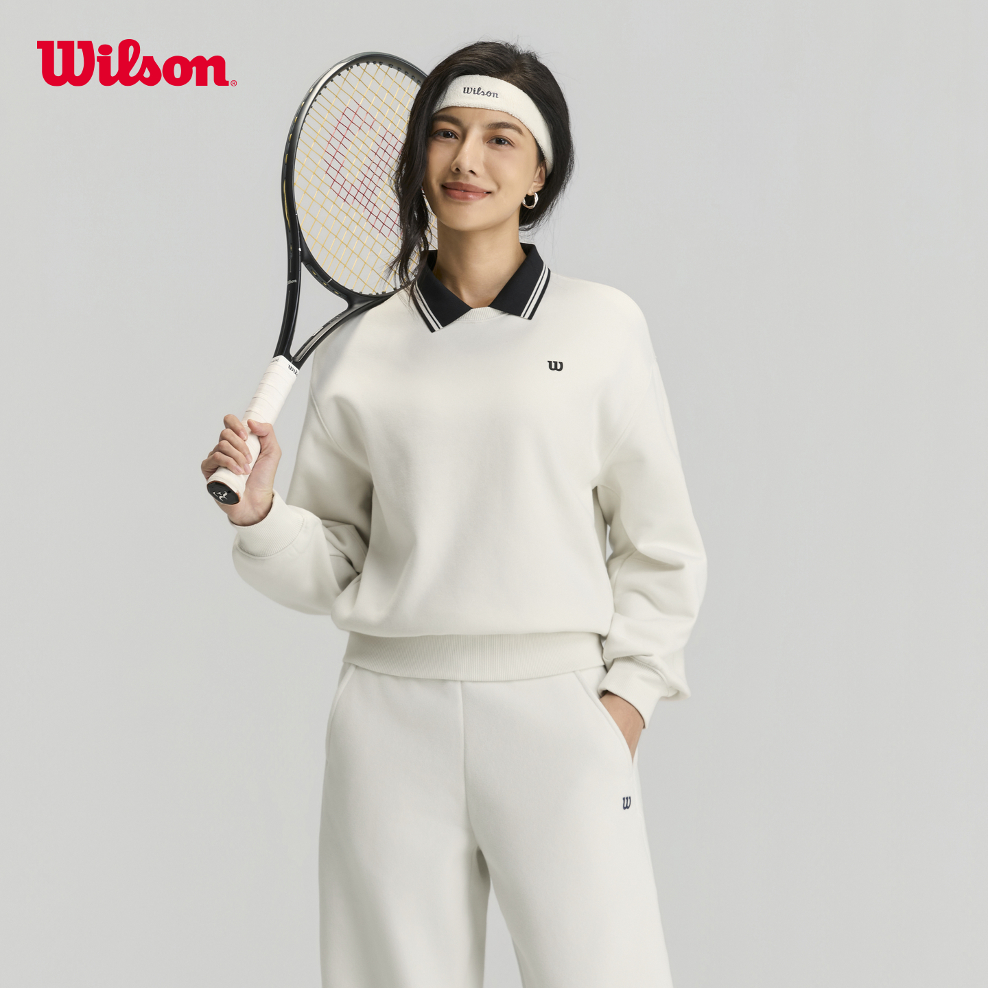 Wilson威尔胜官方25秋冬新款女士翻领挺括有型网球热身套头卫衣
