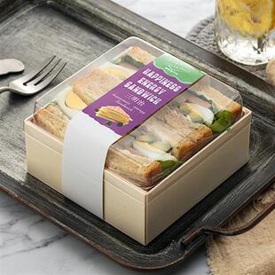 三明治包装盒闪电泡芙盒子木质正方形法式三文治包装雪媚娘4粒装