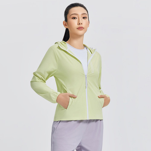 GYMANT肌肉蚂蚁夏季新款轻盈高弹运动荧光绿色女连帽单层防晒风衣