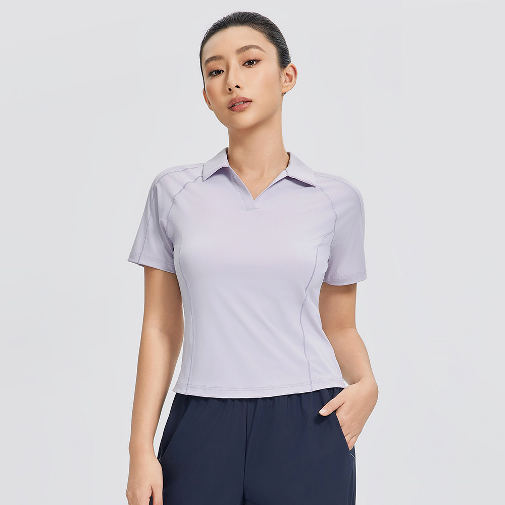 GYMANT肌肉蚂蚁夏季新款高弹亲肤舒适运动健身浅紫女翻领短袖POLO