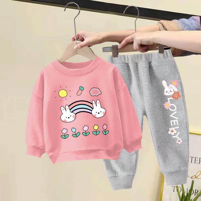 女童套装洋气2025春装新款网红炸街童装简约运动卫衣春秋两件套装