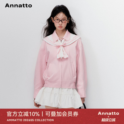 ANNATTO粉色海军领蝴蝶结茄克女
