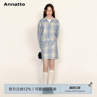 ANNATTO 2025春季新款高级格子时尚套装夹克外套+短款裙子两件套