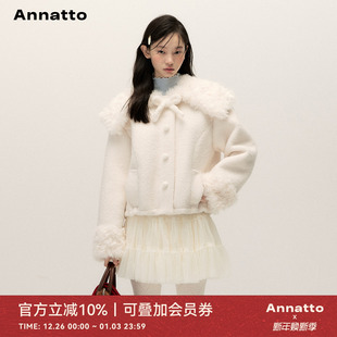 米白色毛毛翻领皮毛一体保暖短款 新款 毛呢外套女 原创冬季 ANNATTO