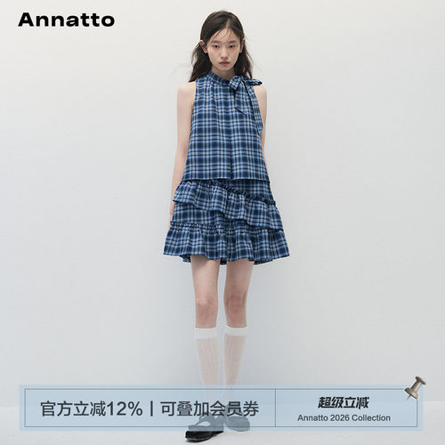 ANNATTO蓝色宽松显瘦无袖连衣裙