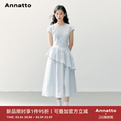 蓝色斜腰短袖 夏季 连衣裙长裙女 3月4日晚20点享1件95折 ANNATTO