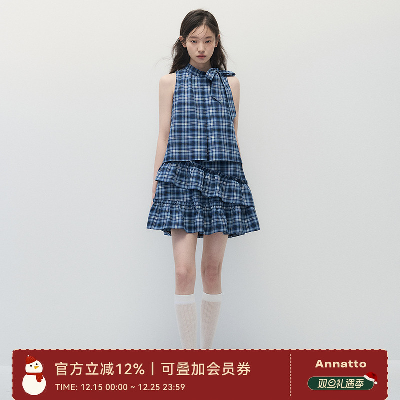 ANNATTO蓝色宽松显瘦无袖连衣裙